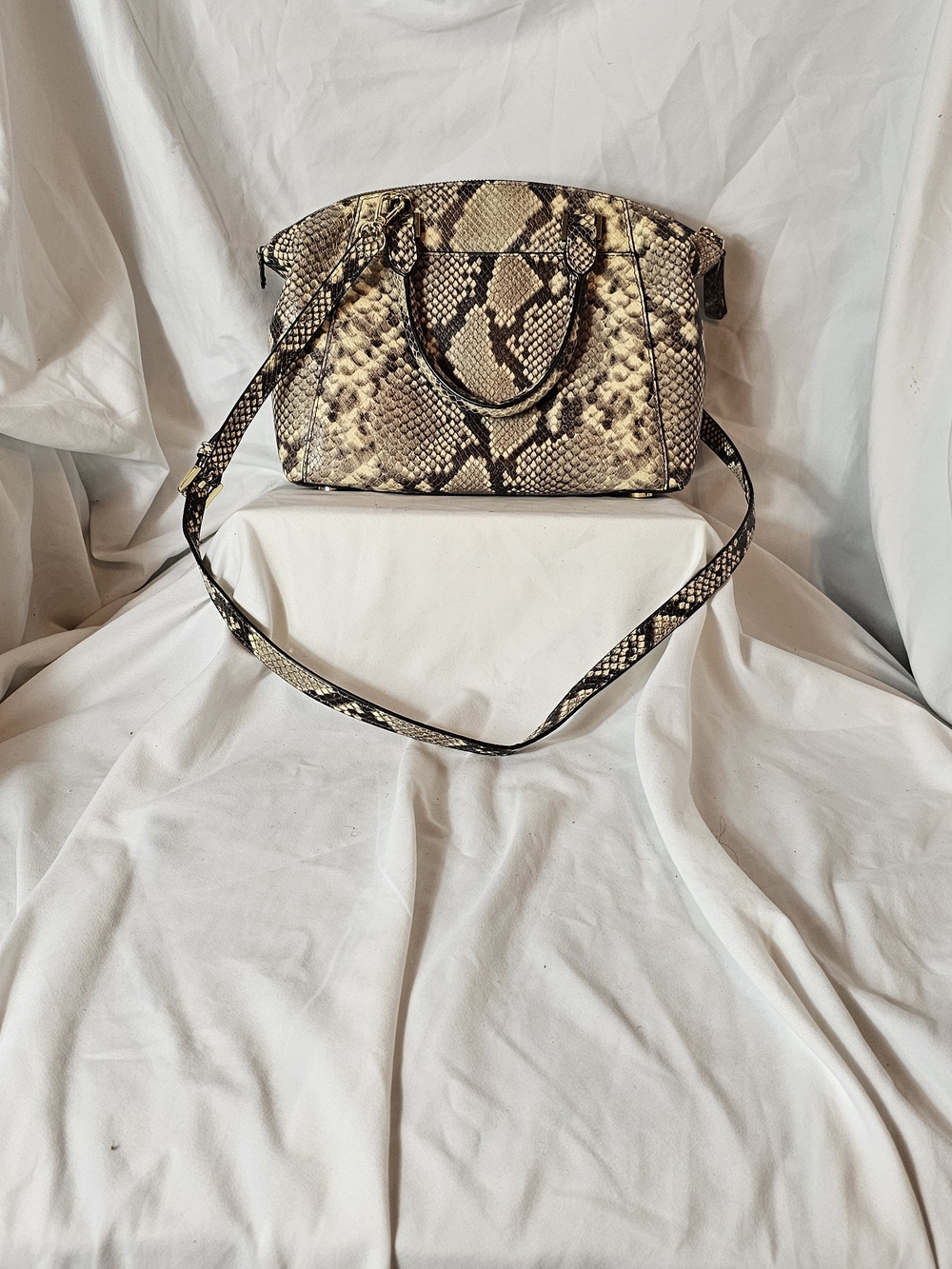 Michael Kors Beige Snake-Print Satchel with Gold Accent - Picture 2 of 8
